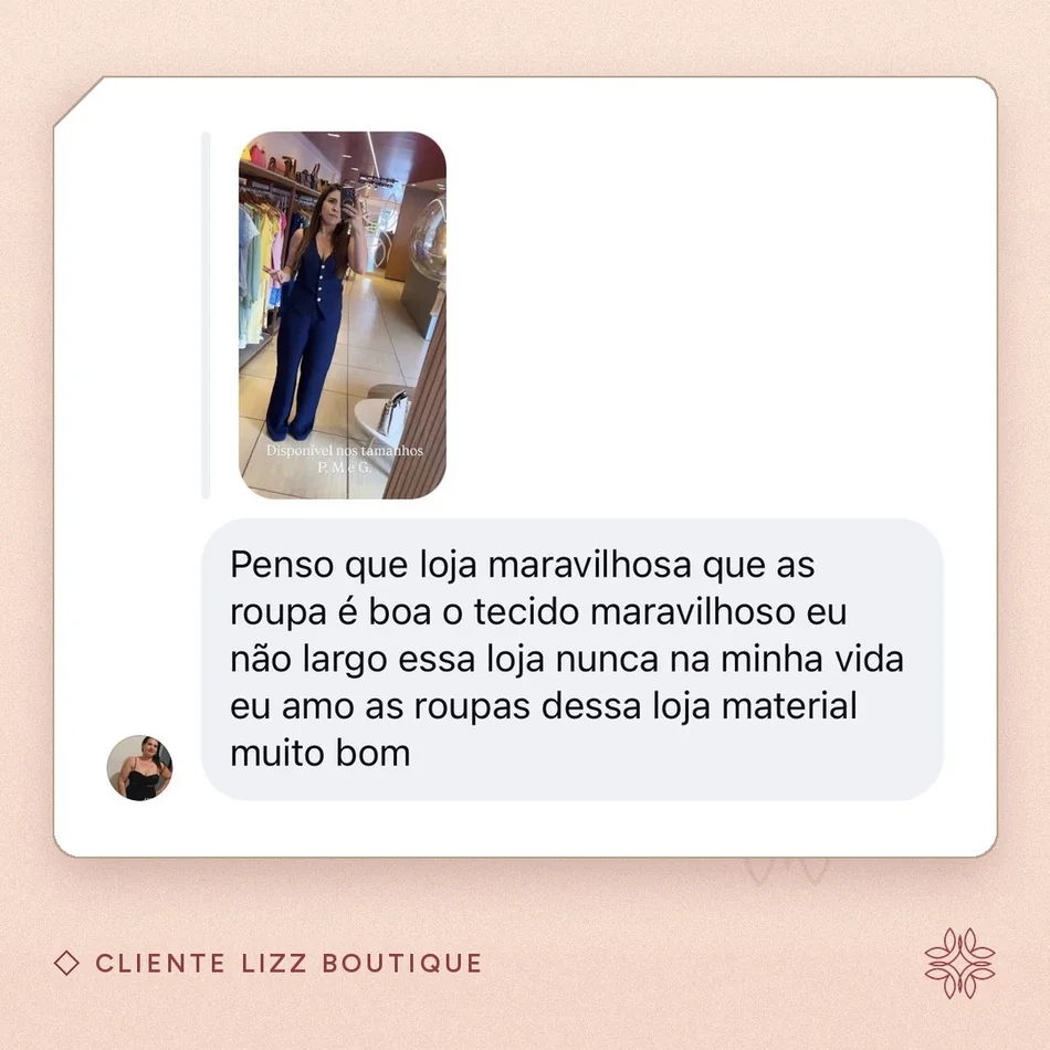 Mensagem de cliente da Lizz Boutique recebida no WhatsApp da loja