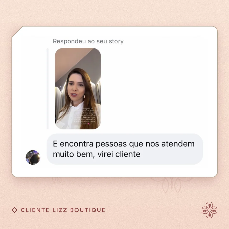 Mensagem de cliente da Lizz Boutique recebida no WhatsApp da loja